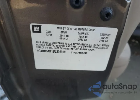 2002 Buick Lesabre Limited из США, поврежденный, VIN 1G4HR54K12U206050